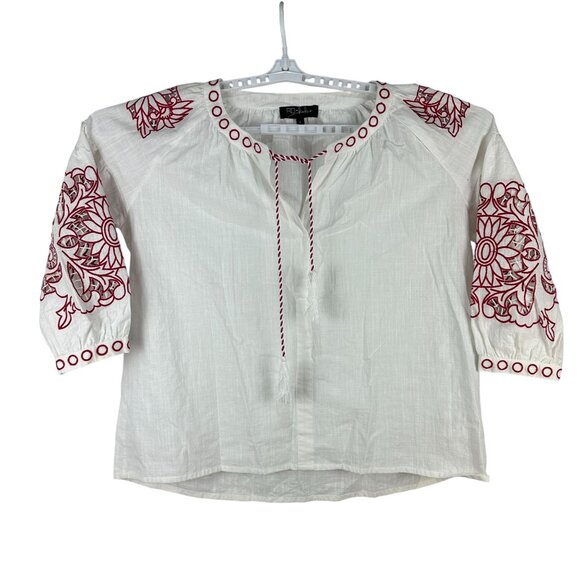 RD & Koko Womens Embroidered White & Red Blouse Size L - Picture 1 of 10